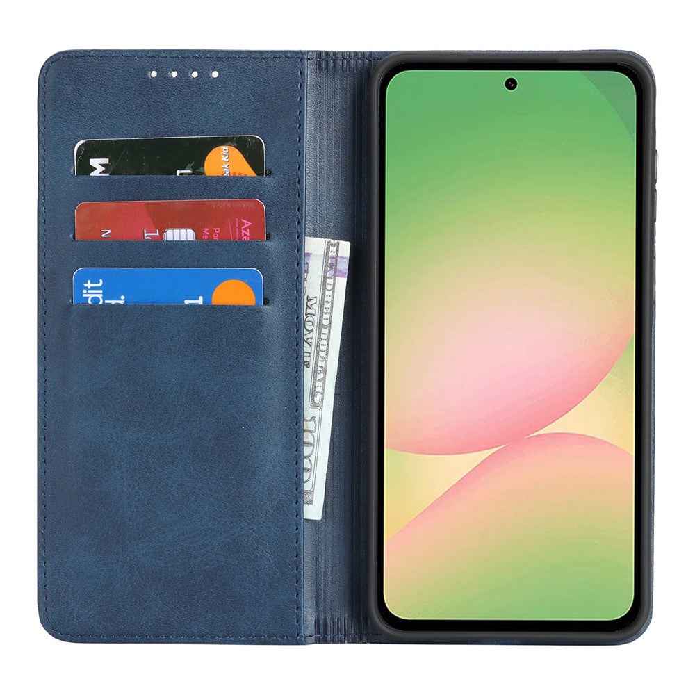 For Samsung Galaxy A57 5G Case PU Leather Calf Textured Magnetic Closing Smart Phone Cover - Dark Blue