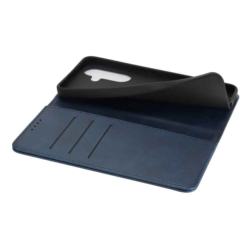 For Samsung Galaxy A57 5G Case PU Leather Calf Textured Magnetic Closing Smart Phone Cover - Dark Blue