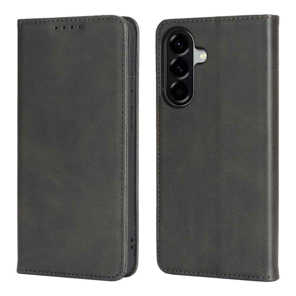 For Samsung Galaxy A57 5G Case PU Leather Calf Textured Magnetic Closing Smart Phone Cover - Black