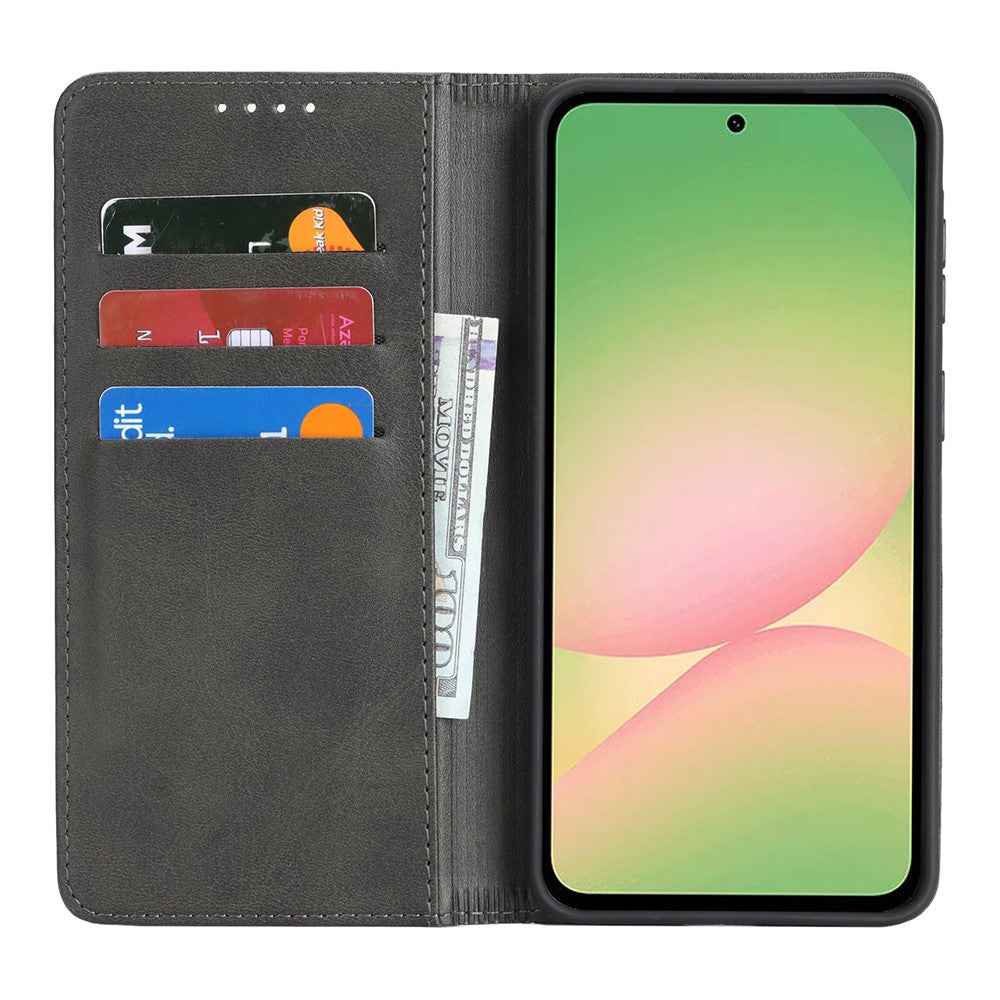 For Samsung Galaxy A57 5G Case PU Leather Calf Textured Magnetic Closing Smart Phone Cover - Black