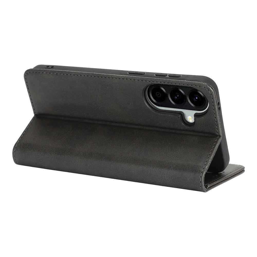 For Samsung Galaxy A57 5G Case PU Leather Calf Textured Magnetic Closing Smart Phone Cover - Black