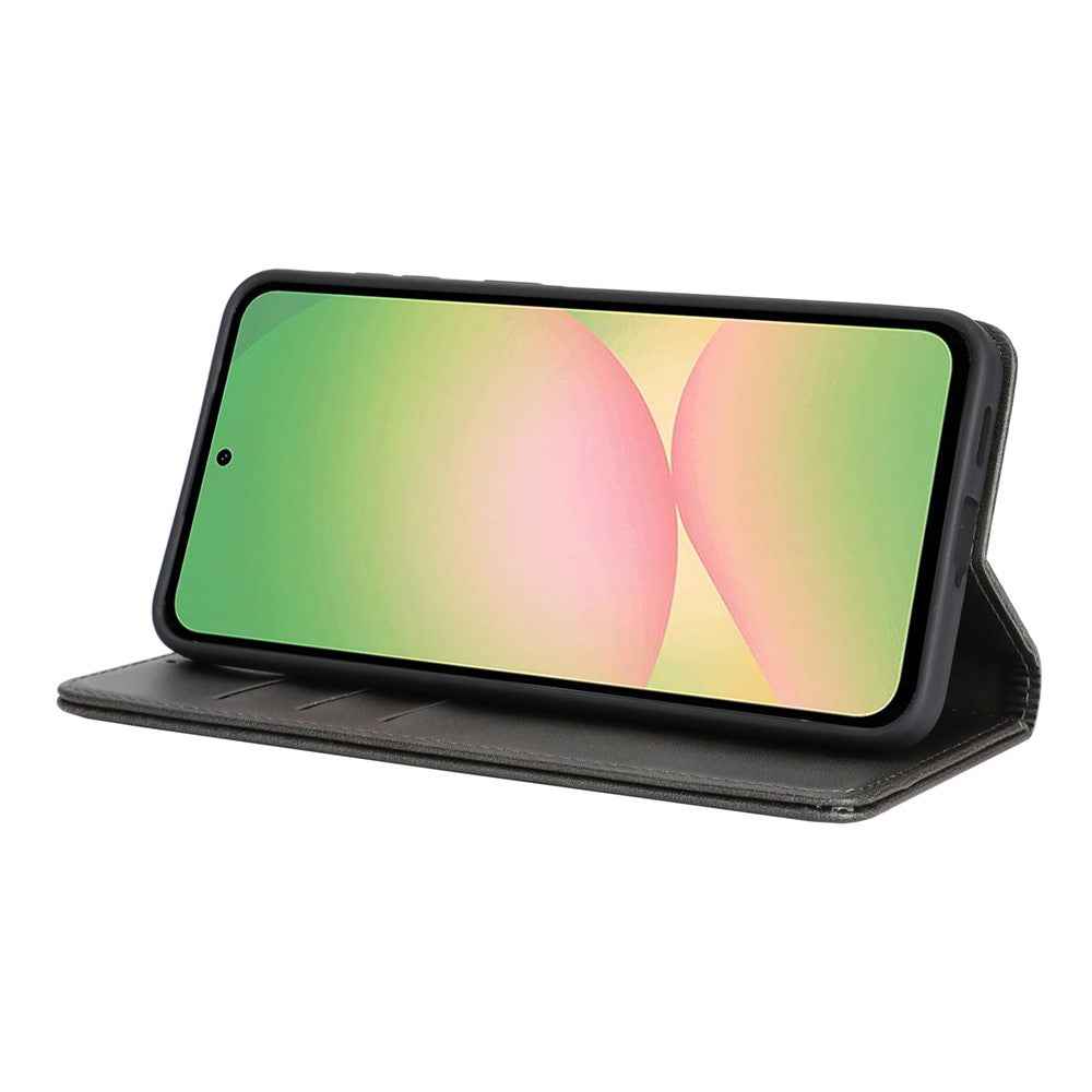 For Samsung Galaxy A57 5G Case PU Leather Calf Textured Magnetic Closing Smart Phone Cover - Black