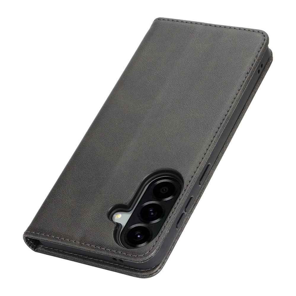 For Samsung Galaxy A57 5G Case PU Leather Calf Textured Magnetic Closing Smart Phone Cover - Black