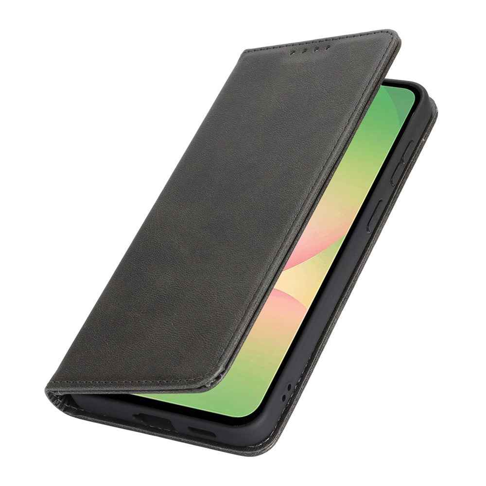 For Samsung Galaxy A57 5G Case PU Leather Calf Textured Magnetic Closing Smart Phone Cover - Black