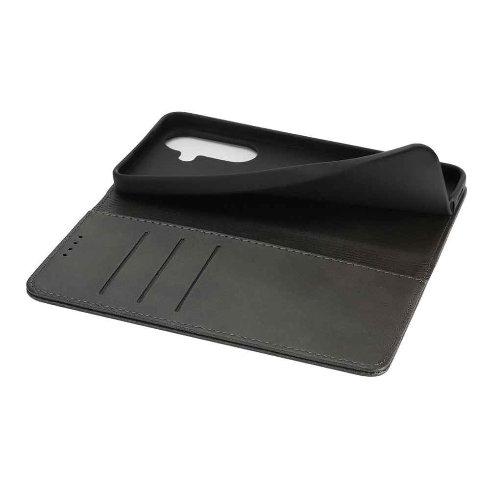 For Samsung Galaxy A57 5G Case PU Leather Calf Textured Magnetic Closing Smart Phone Cover - Black