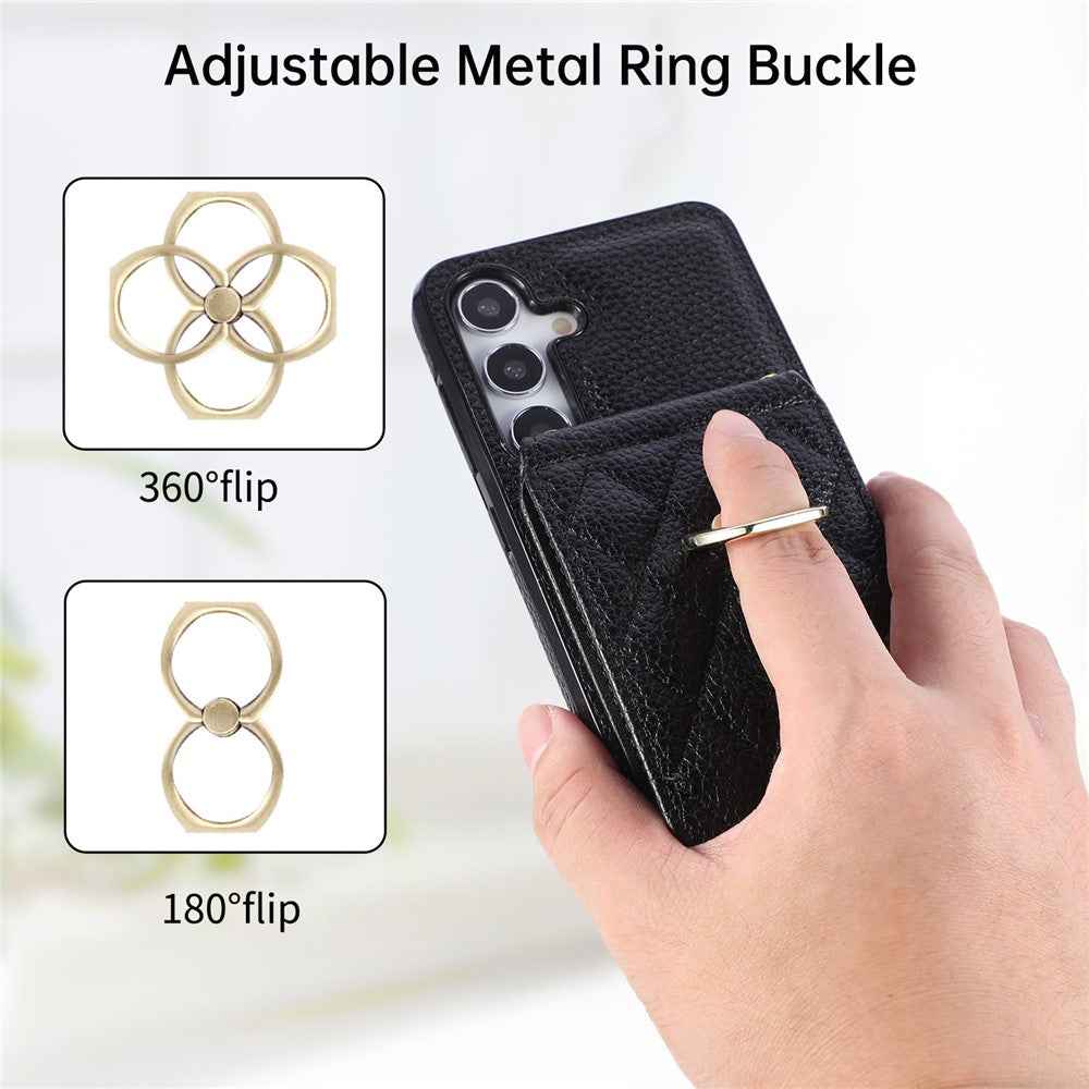 For Samsung Galaxy A57 5G Case Vertical Flip PU Leather TPU PC Phone Cover with Ring Holder and Shoulder Strap - Black