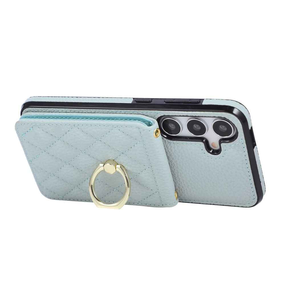 For Samsung Galaxy A57 5G Case Vertical Flip PU Leather TPU PC Phone Cover with Ring Holder and Shoulder Strap - Blue