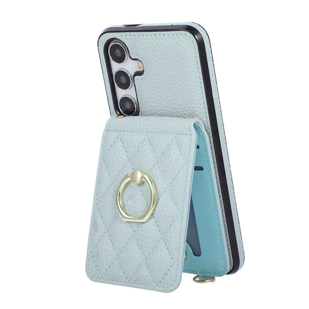 For Samsung Galaxy A57 5G Case Vertical Flip PU Leather TPU PC Phone Cover with Ring Holder and Shoulder Strap - Blue