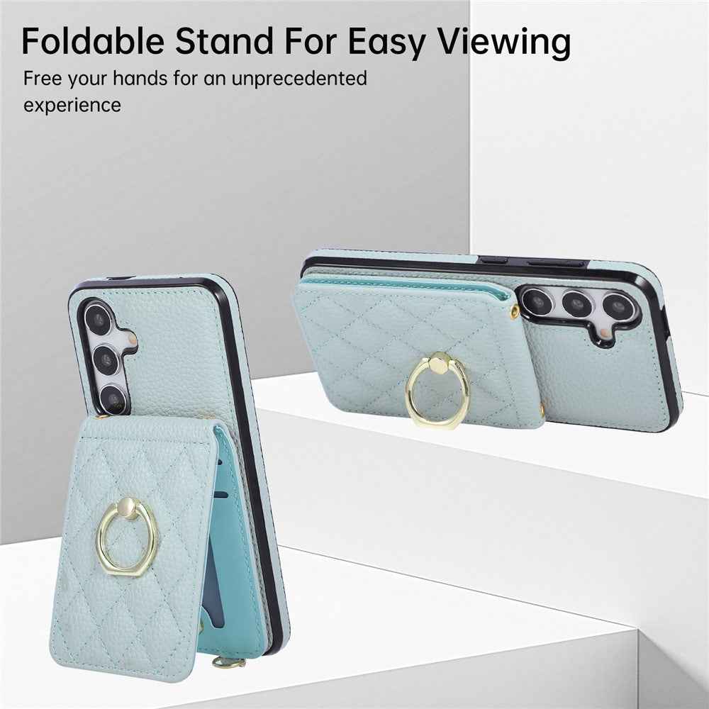 For Samsung Galaxy A57 5G Case Vertical Flip PU Leather TPU PC Phone Cover with Ring Holder and Shoulder Strap - Blue