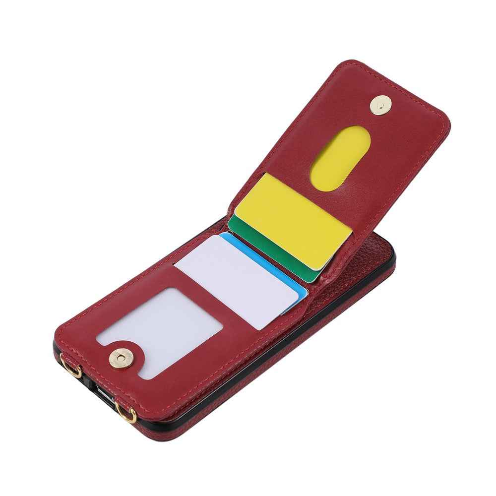 For Samsung Galaxy A57 5G Case Vertical Flip PU Leather TPU PC Phone Cover with Ring Holder and Shoulder Strap - Red