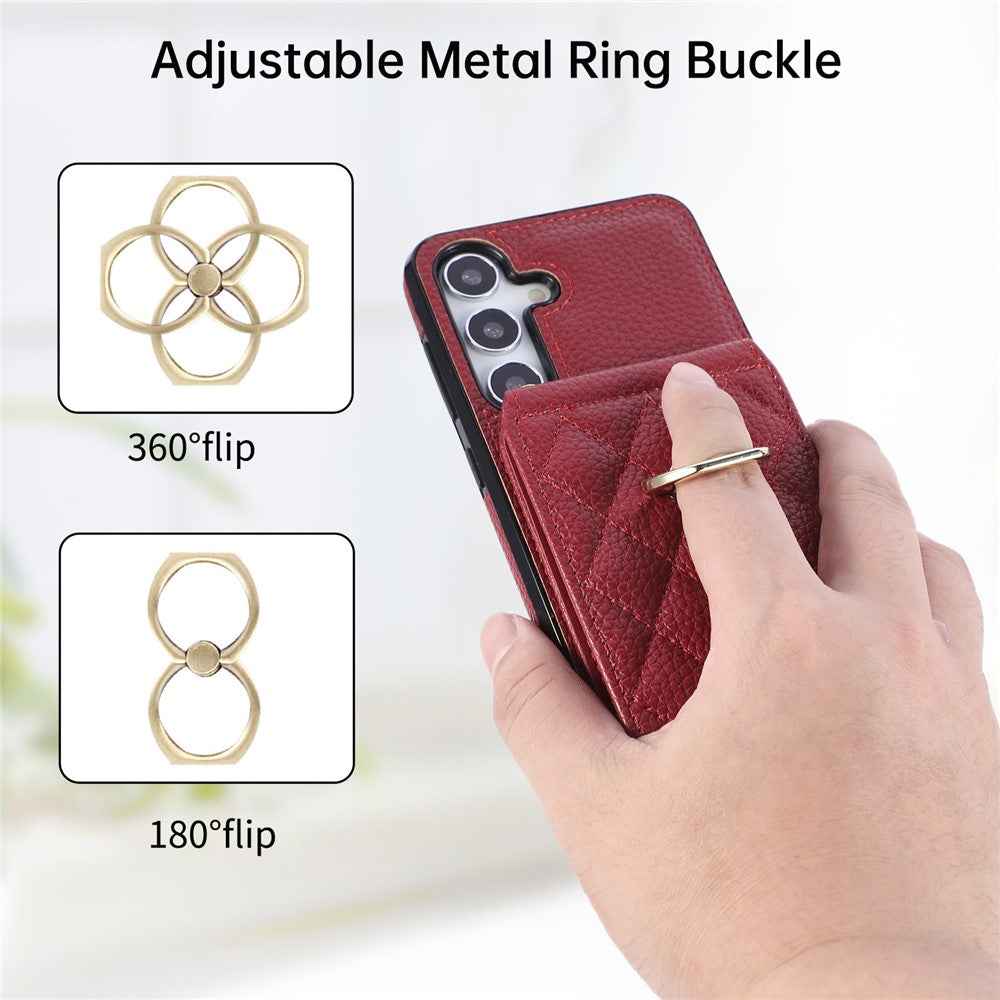 For Samsung Galaxy A57 5G Case Vertical Flip PU Leather TPU PC Phone Cover with Ring Holder and Shoulder Strap - Red