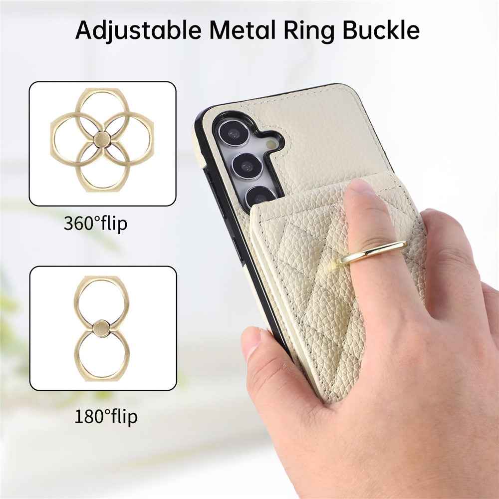 For Samsung Galaxy A57 5G Case Vertical Flip PU Leather TPU PC Phone Cover with Ring Holder and Shoulder Strap - Beige