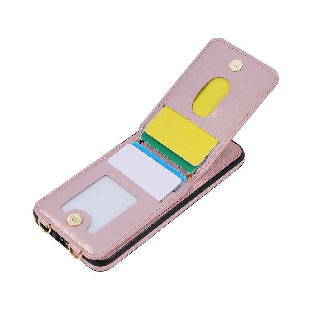 For Samsung Galaxy A57 5G Case Vertical Flip PU Leather TPU PC Phone Cover with Ring Holder and Shoulder Strap - Pink