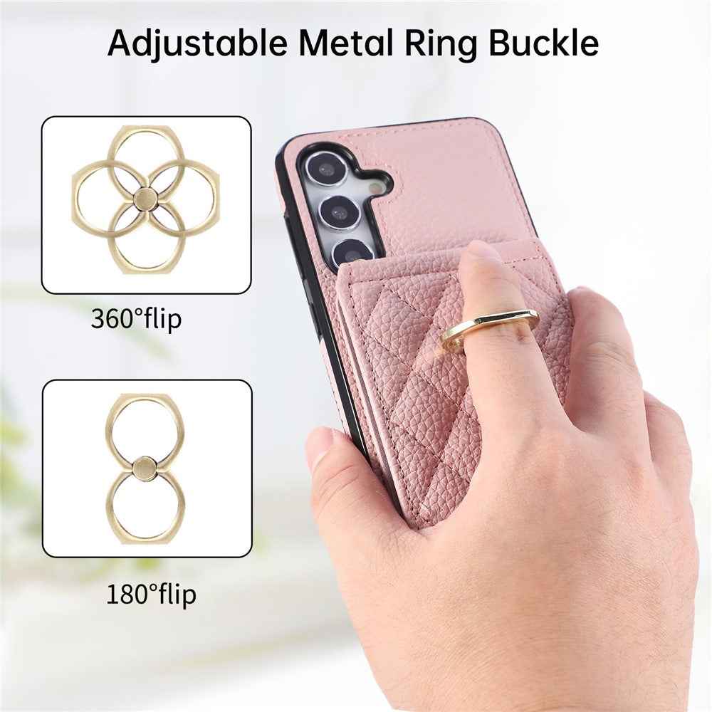 For Samsung Galaxy A57 5G Case Vertical Flip PU Leather TPU PC Phone Cover with Ring Holder and Shoulder Strap - Pink