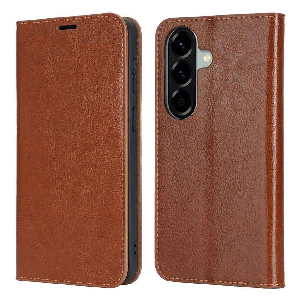 For Samsung Galaxy A57 5G Case Crazy Horse Texture Split Leather Wallet Phone Cover - Light Brown