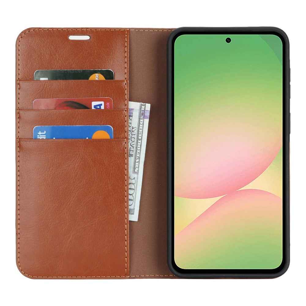 For Samsung Galaxy A57 5G Case Crazy Horse Texture Split Leather Wallet Phone Cover - Light Brown