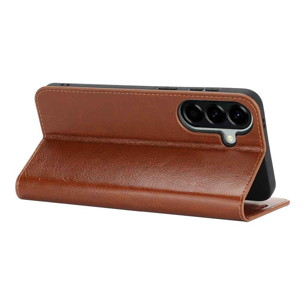 For Samsung Galaxy A57 5G Case Crazy Horse Texture Split Leather Wallet Phone Cover - Light Brown