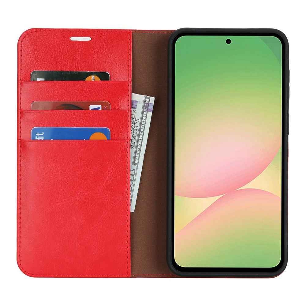 For Samsung Galaxy A57 5G Case Crazy Horse Texture Split Leather Wallet Phone Cover - Red