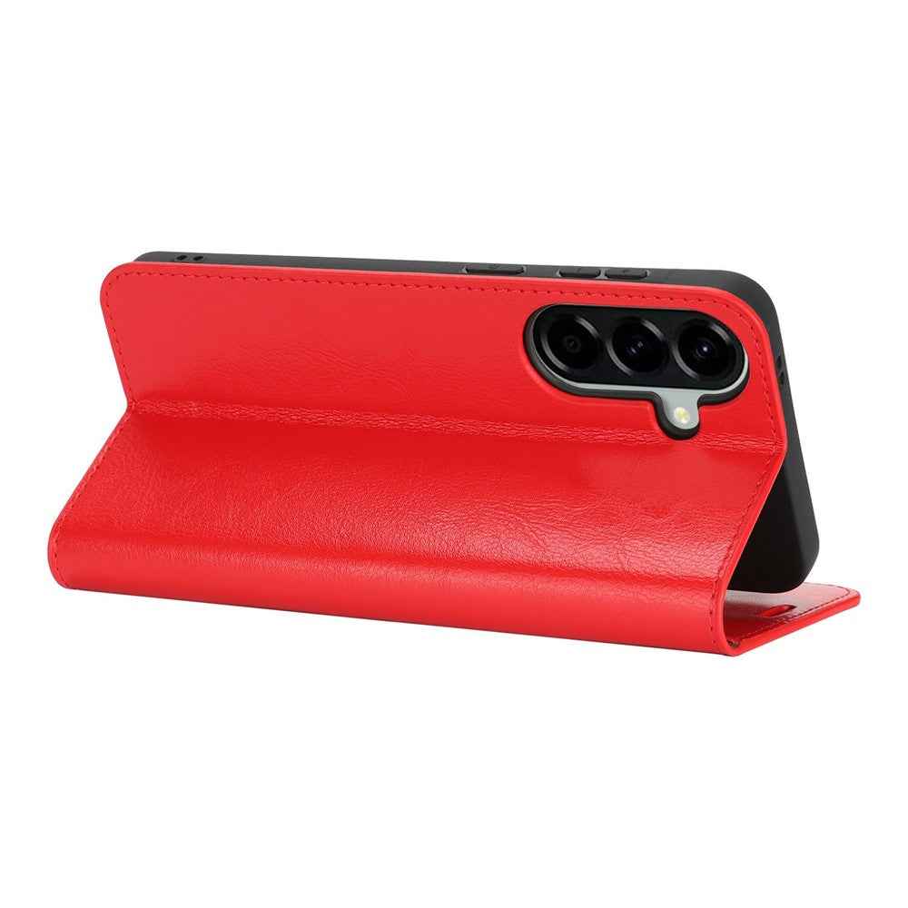 For Samsung Galaxy A57 5G Case Crazy Horse Texture Split Leather Wallet Phone Cover - Red