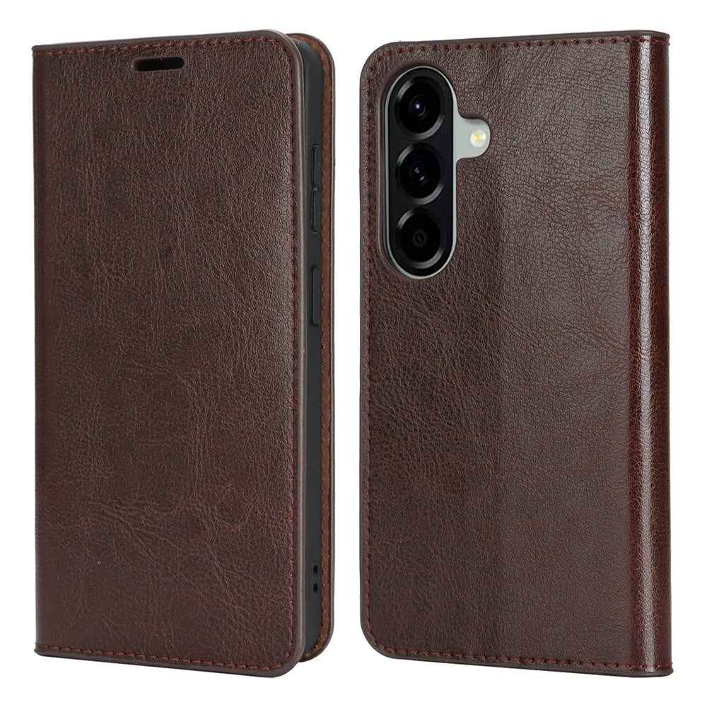 For Samsung Galaxy A57 5G Case Crazy Horse Texture Split Leather Wallet Phone Cover - Dark Brown