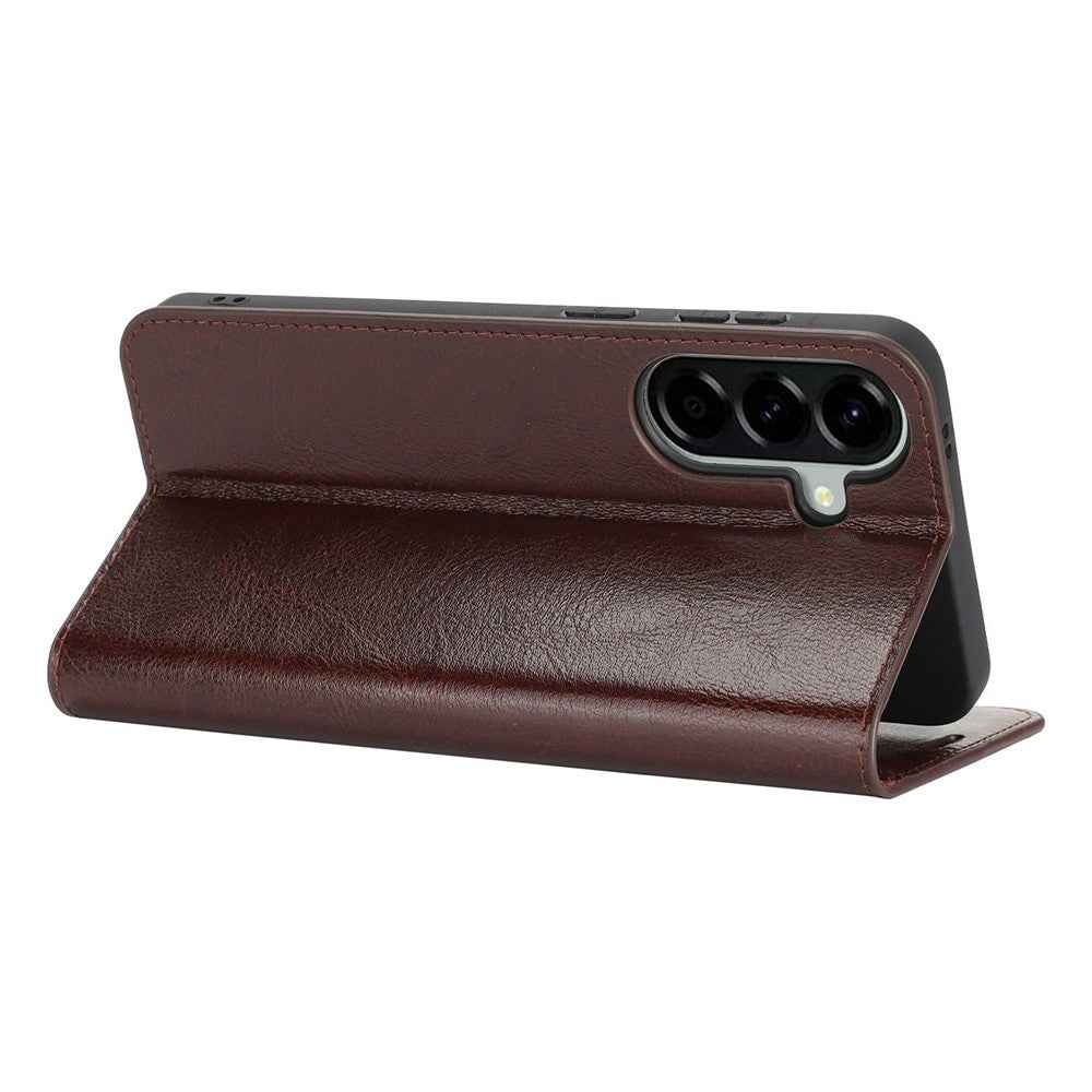 For Samsung Galaxy A57 5G Case Crazy Horse Texture Split Leather Wallet Phone Cover - Dark Brown