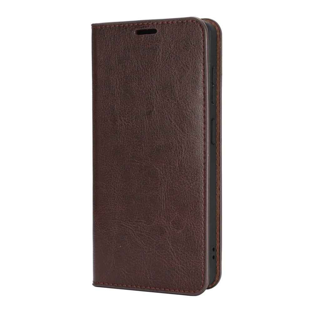 For Samsung Galaxy A57 5G Case Crazy Horse Texture Split Leather Wallet Phone Cover - Dark Brown