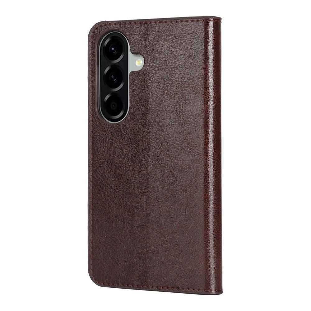 For Samsung Galaxy A57 5G Case Crazy Horse Texture Split Leather Wallet Phone Cover - Dark Brown