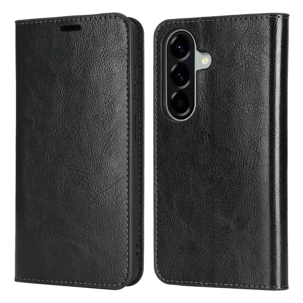 For Samsung Galaxy A57 5G Case Crazy Horse Texture Split Leather Wallet Phone Cover - Black