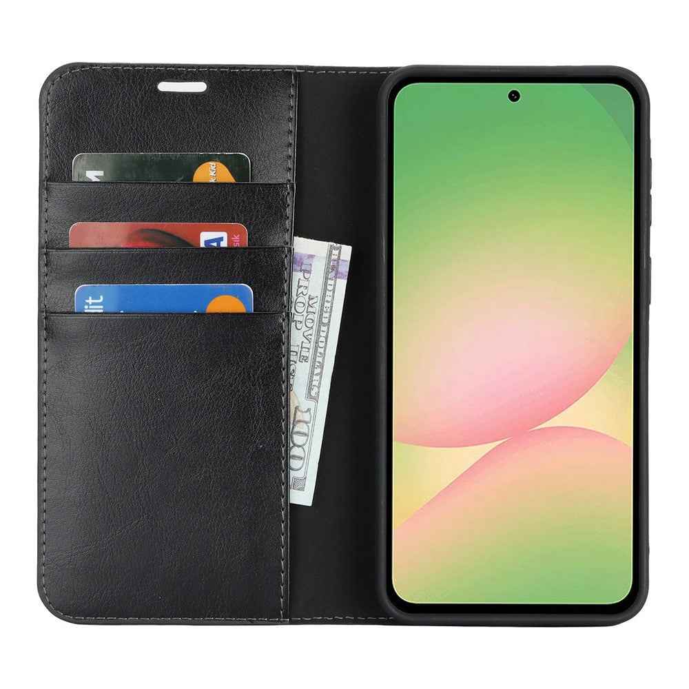 For Samsung Galaxy A57 5G Case Crazy Horse Texture Split Leather Wallet Phone Cover - Black