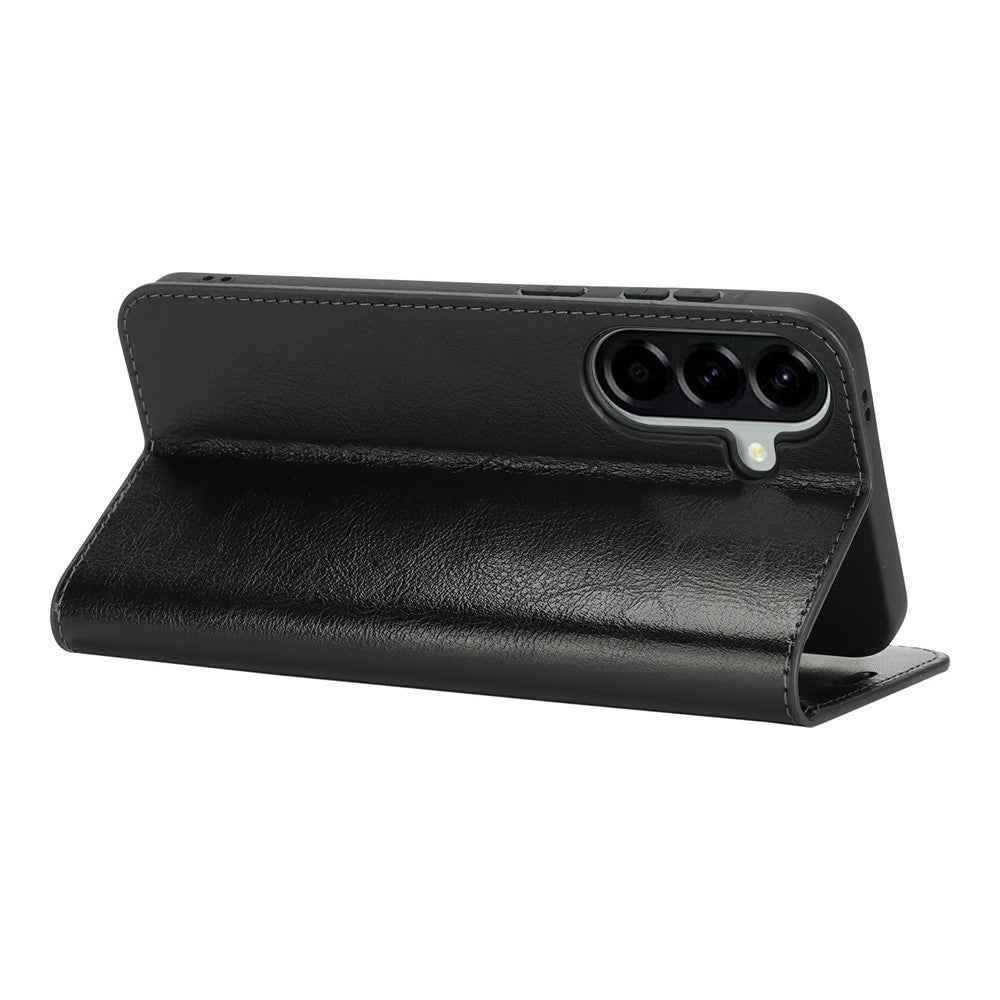 For Samsung Galaxy A57 5G Case Crazy Horse Texture Split Leather Wallet Phone Cover - Black