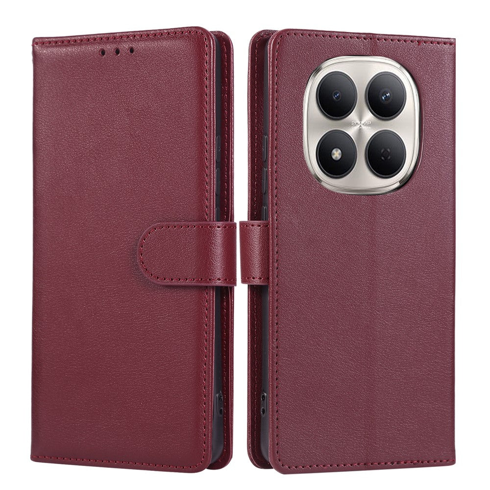 For Xiaomi Redmi Note 15 Pro 4G (Global) Case PU Leather Wallet Stand Phone Cover with Wrist Strap - Wine Red