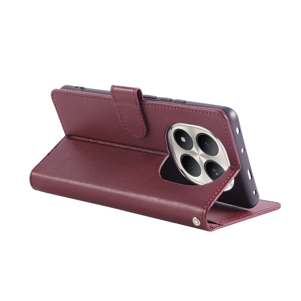 For Xiaomi Redmi Note 15 Pro 4G (Global) Case PU Leather Wallet Stand Phone Cover with Wrist Strap - Wine Red