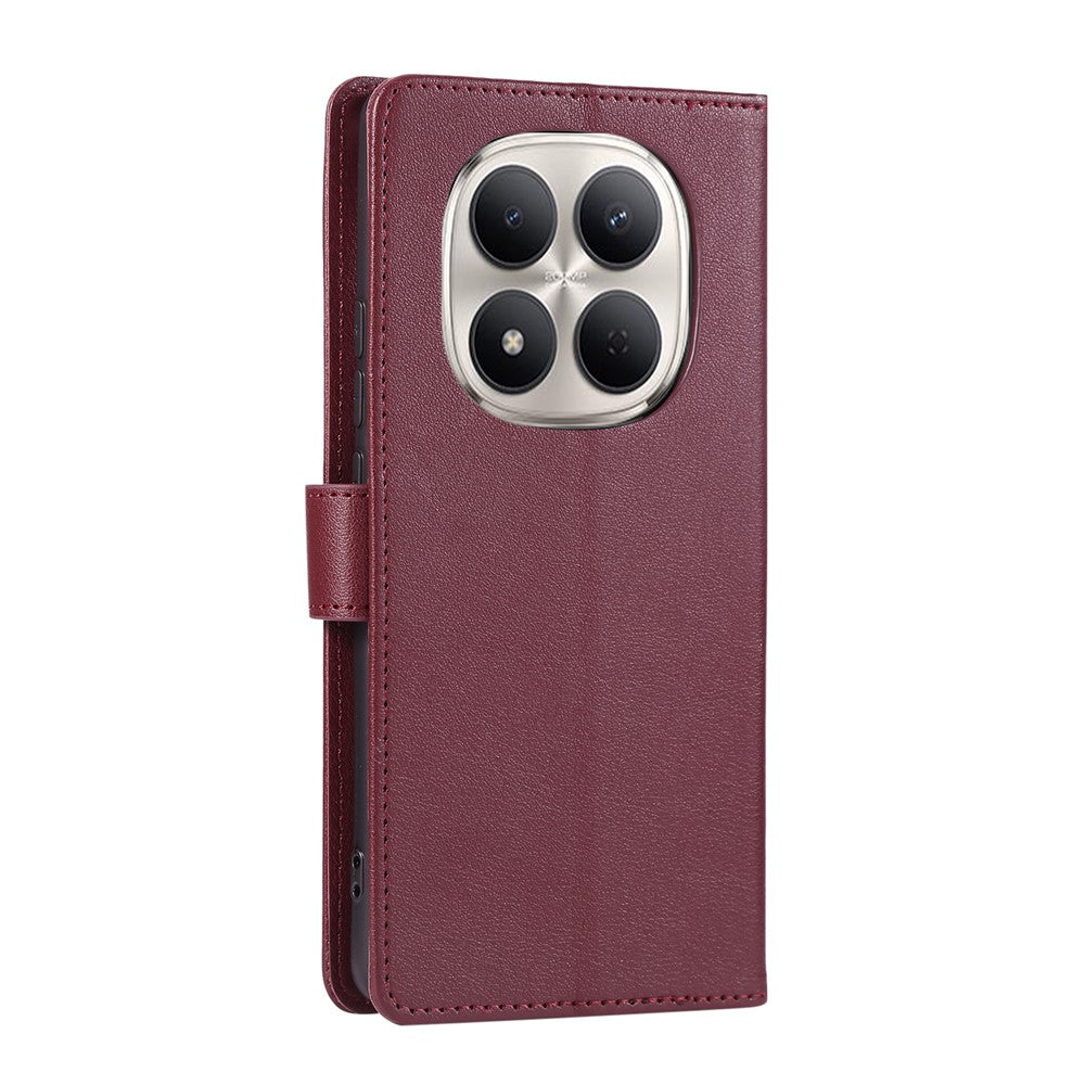 For Xiaomi Redmi Note 15 Pro 4G (Global) Case PU Leather Wallet Stand Phone Cover with Wrist Strap - Wine Red