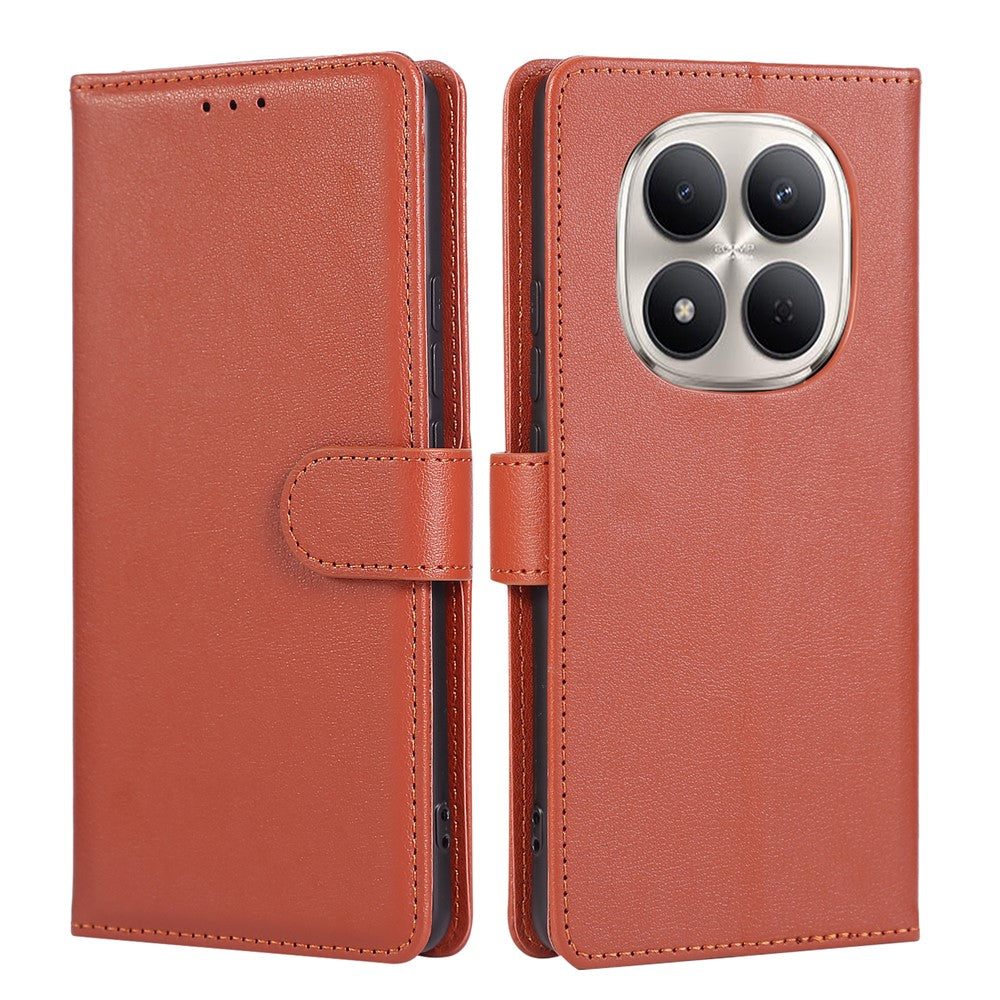 For Xiaomi Redmi Note 15 Pro 4G (Global) Case PU Leather Wallet Stand Phone Cover with Wrist Strap - Brown