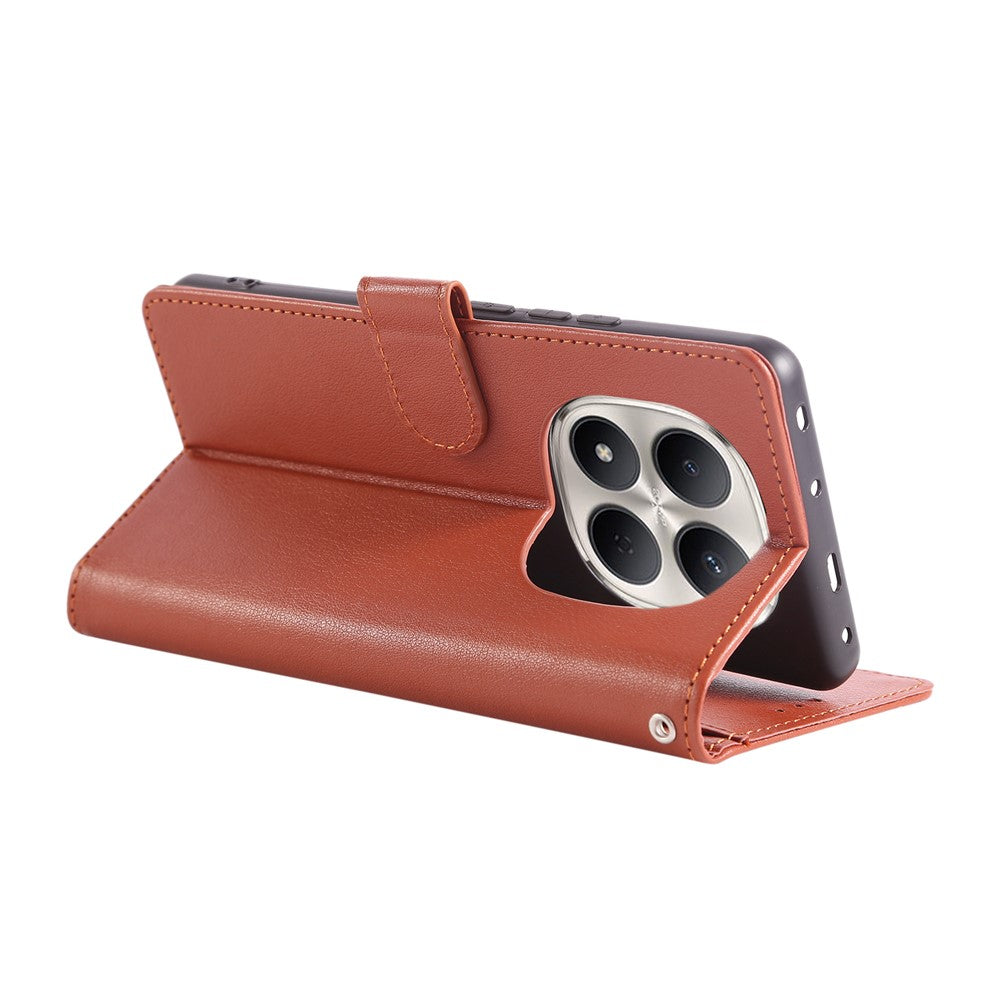 For Xiaomi Redmi Note 15 Pro 4G (Global) Case PU Leather Wallet Stand Phone Cover with Wrist Strap - Brown