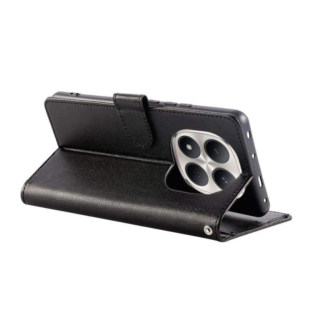 For Xiaomi Redmi Note 15 Pro 4G (Global) Case PU Leather Wallet Stand Phone Cover with Wrist Strap - Black