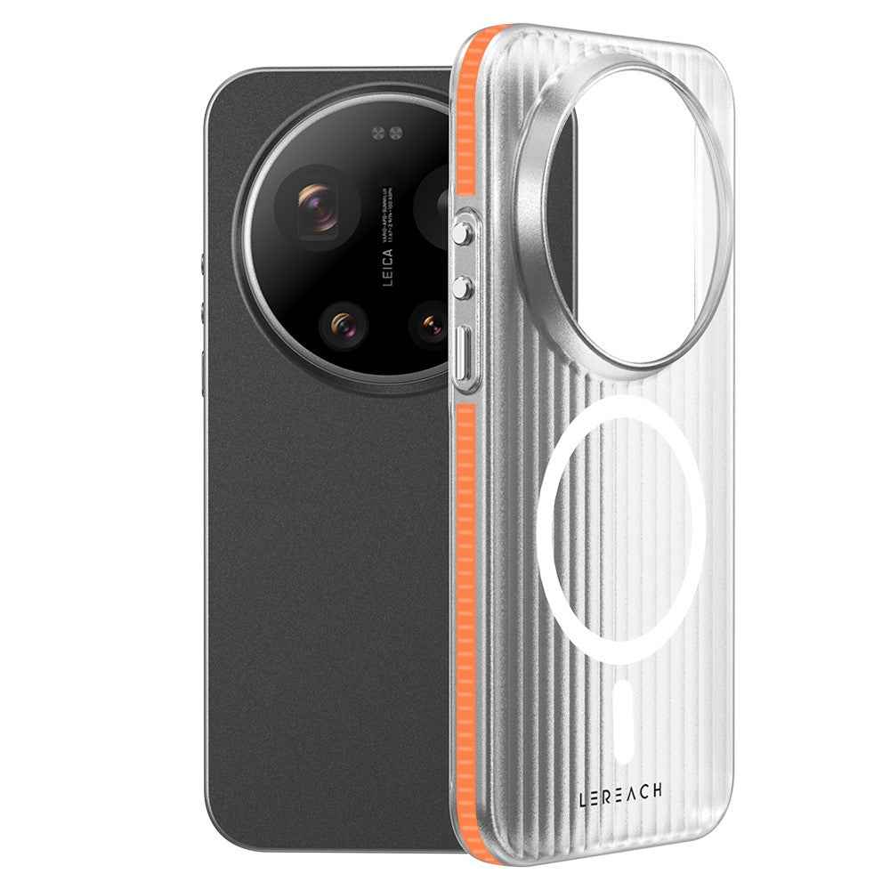 LEREACH TOC Series for Xiaomi 17 Ultra 5G Magnetic Case Flowing Grid PC Phone Cover - Orange