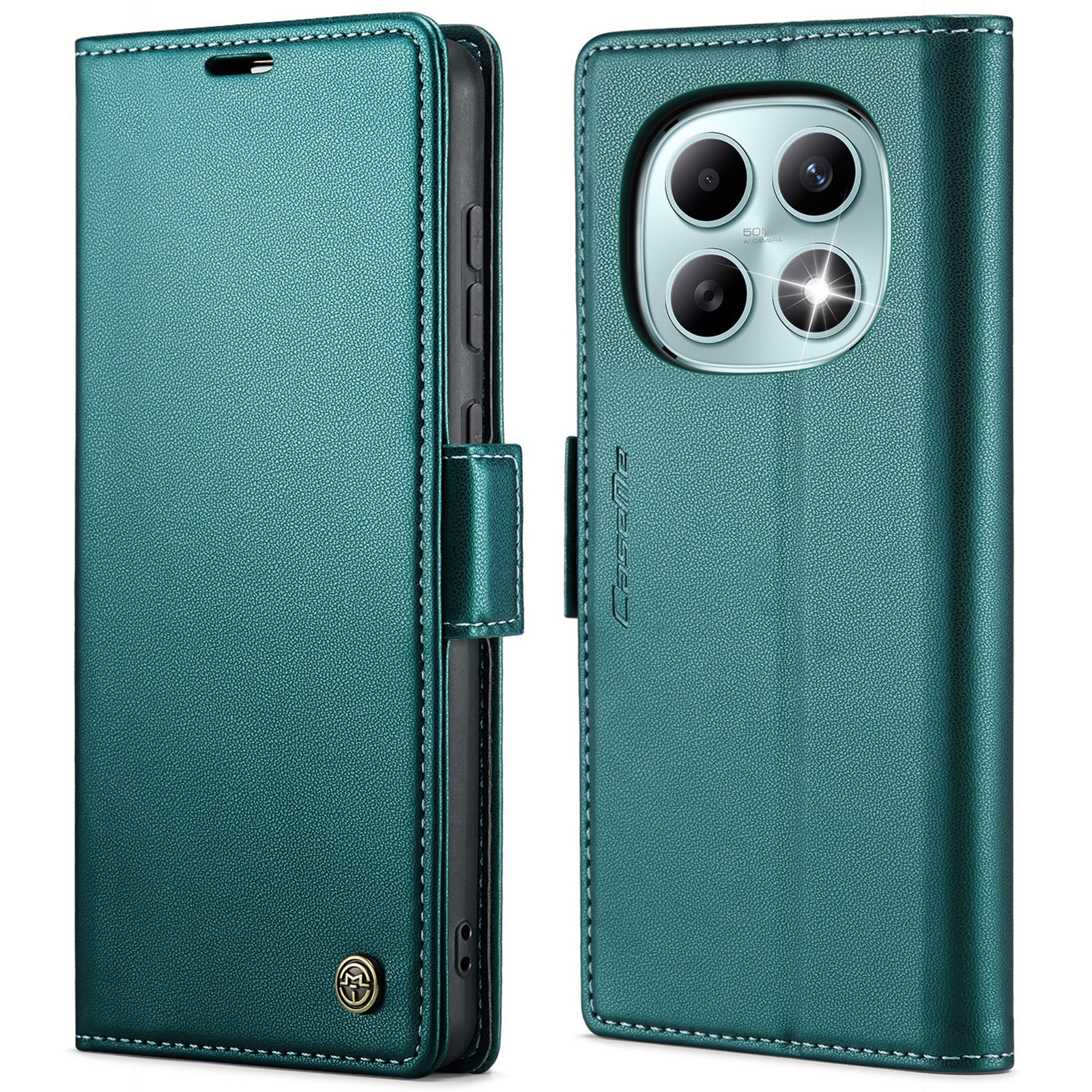 For Xiaomi Redmi Note 15 5G (Global) / Xiaomi Poco M8 5G / Xiaomi Redmi Note 15 4G (Global) Case CASEME 023 Series RFID Blocking Wallet Stand Glossy Litchi Texture Leather Phone Cover - Green