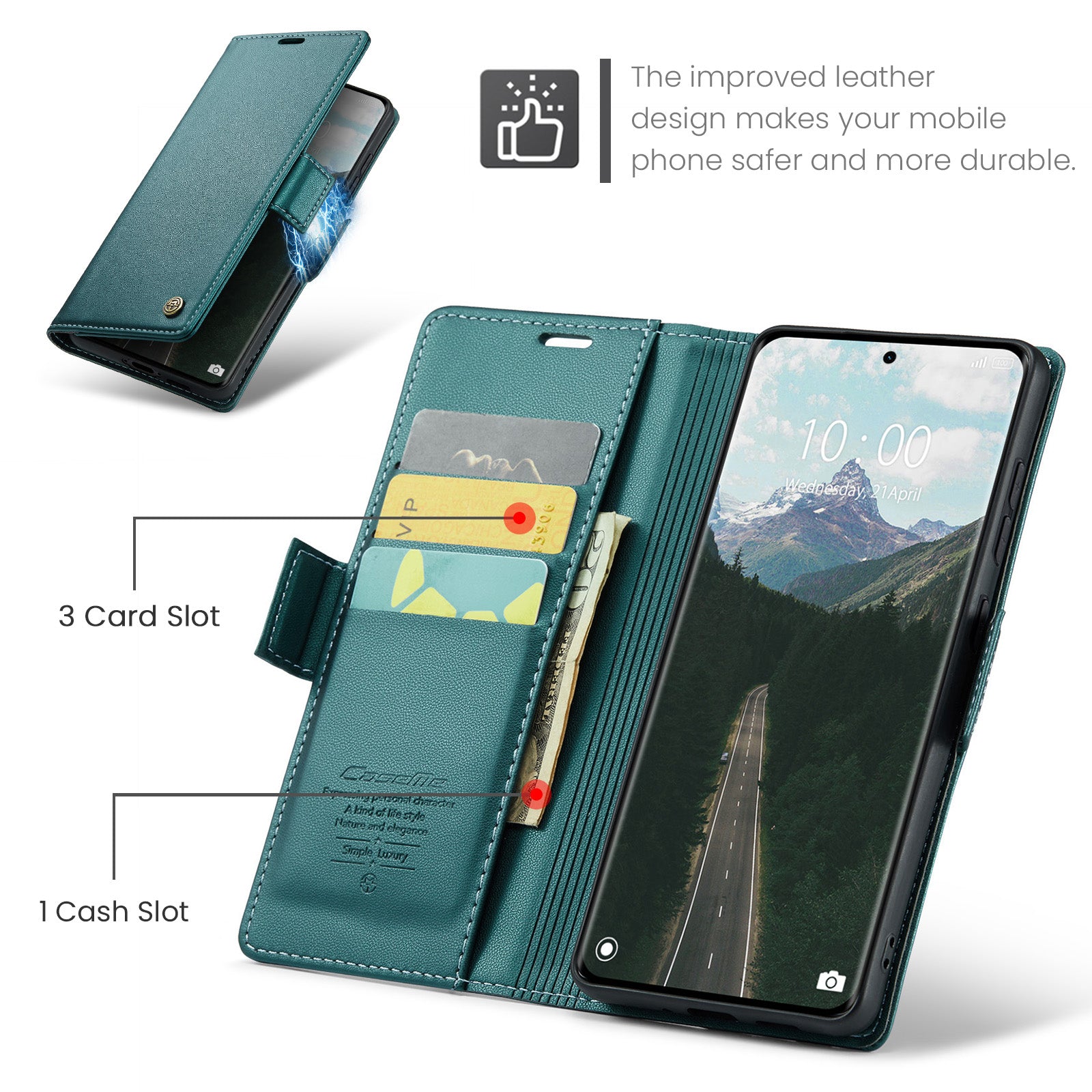 For Xiaomi Redmi Note 15 5G (Global) / Xiaomi Poco M8 5G / Xiaomi Redmi Note 15 4G (Global) Case CASEME 023 Series RFID Blocking Wallet Stand Glossy Litchi Texture Leather Phone Cover - Green