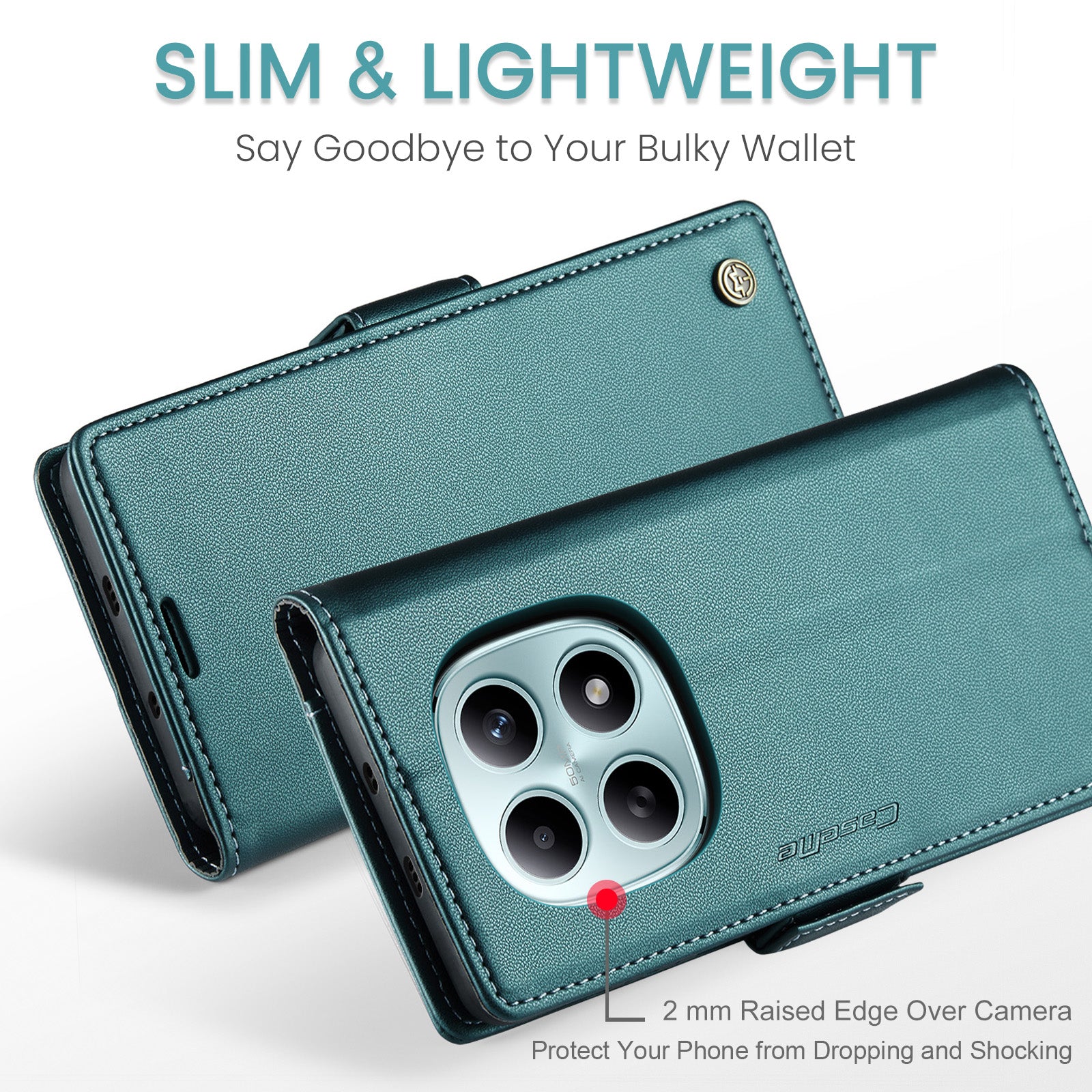 For Xiaomi Redmi Note 15 5G (Global) / Xiaomi Poco M8 5G / Xiaomi Redmi Note 15 4G (Global) Case CASEME 023 Series RFID Blocking Wallet Stand Glossy Litchi Texture Leather Phone Cover - Green