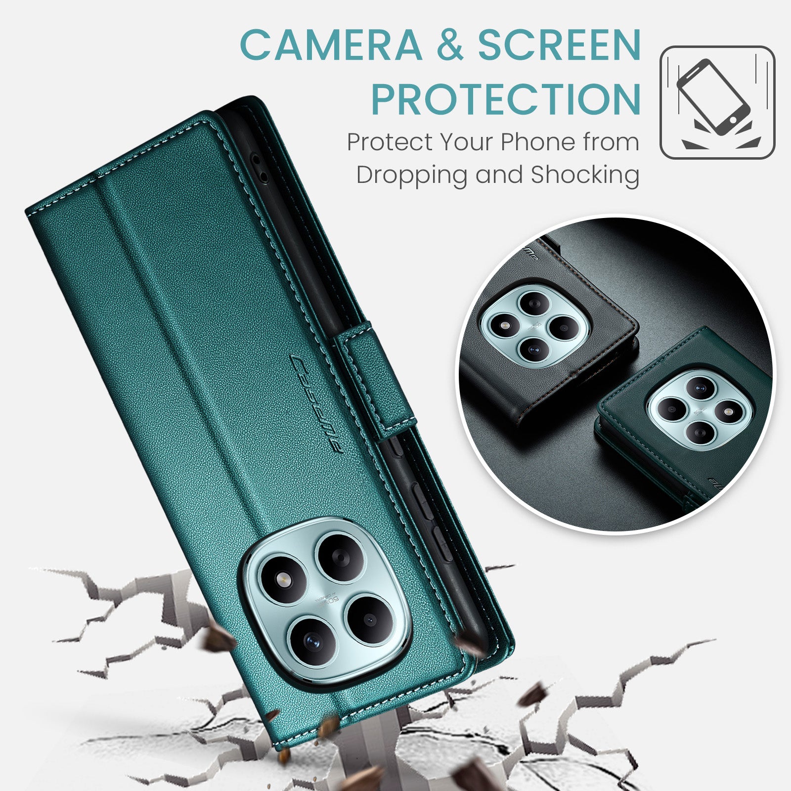 For Xiaomi Redmi Note 15 5G (Global) / Xiaomi Poco M8 5G / Xiaomi Redmi Note 15 4G (Global) Case CASEME 023 Series RFID Blocking Wallet Stand Glossy Litchi Texture Leather Phone Cover - Green