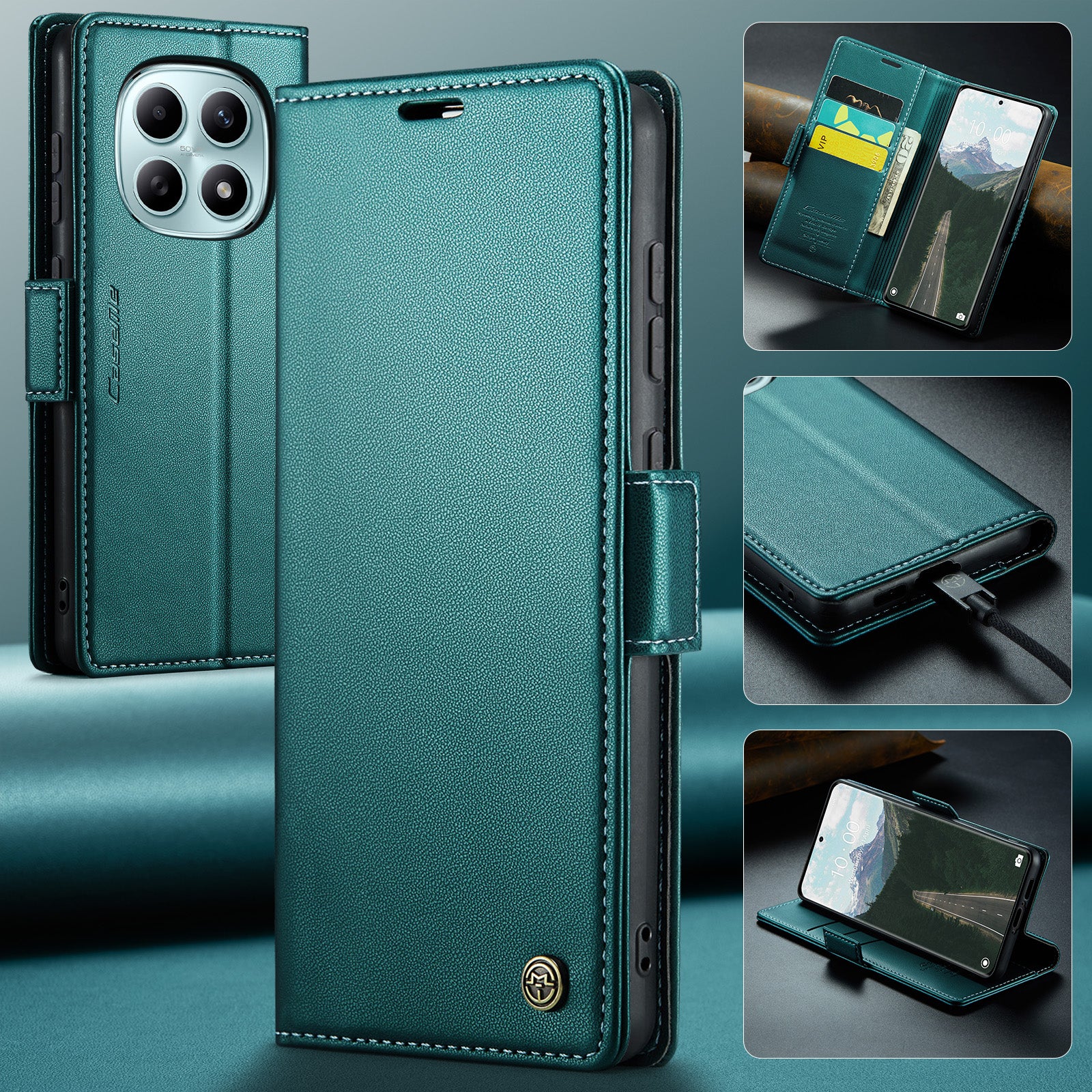 For Xiaomi Redmi Note 15 5G (Global) / Xiaomi Poco M8 5G / Xiaomi Redmi Note 15 4G (Global) Case CASEME 023 Series RFID Blocking Wallet Stand Glossy Litchi Texture Leather Phone Cover - Green
