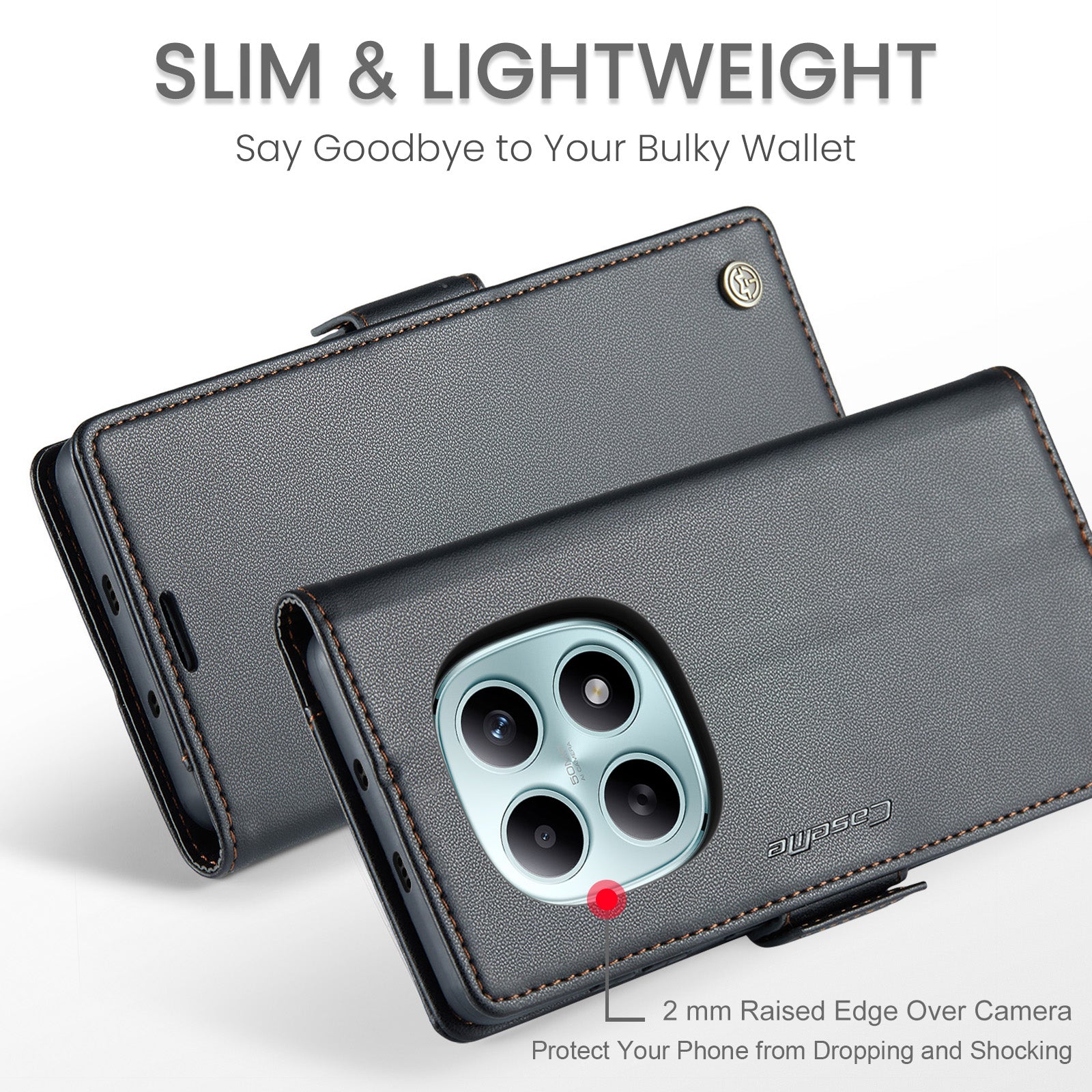 For Xiaomi Redmi Note 15 5G (Global) / Xiaomi Poco M8 5G / Xiaomi Redmi Note 15 4G (Global) Case CASEME 023 Series RFID Blocking Wallet Stand Glossy Litchi Texture Leather Phone Cover - Black