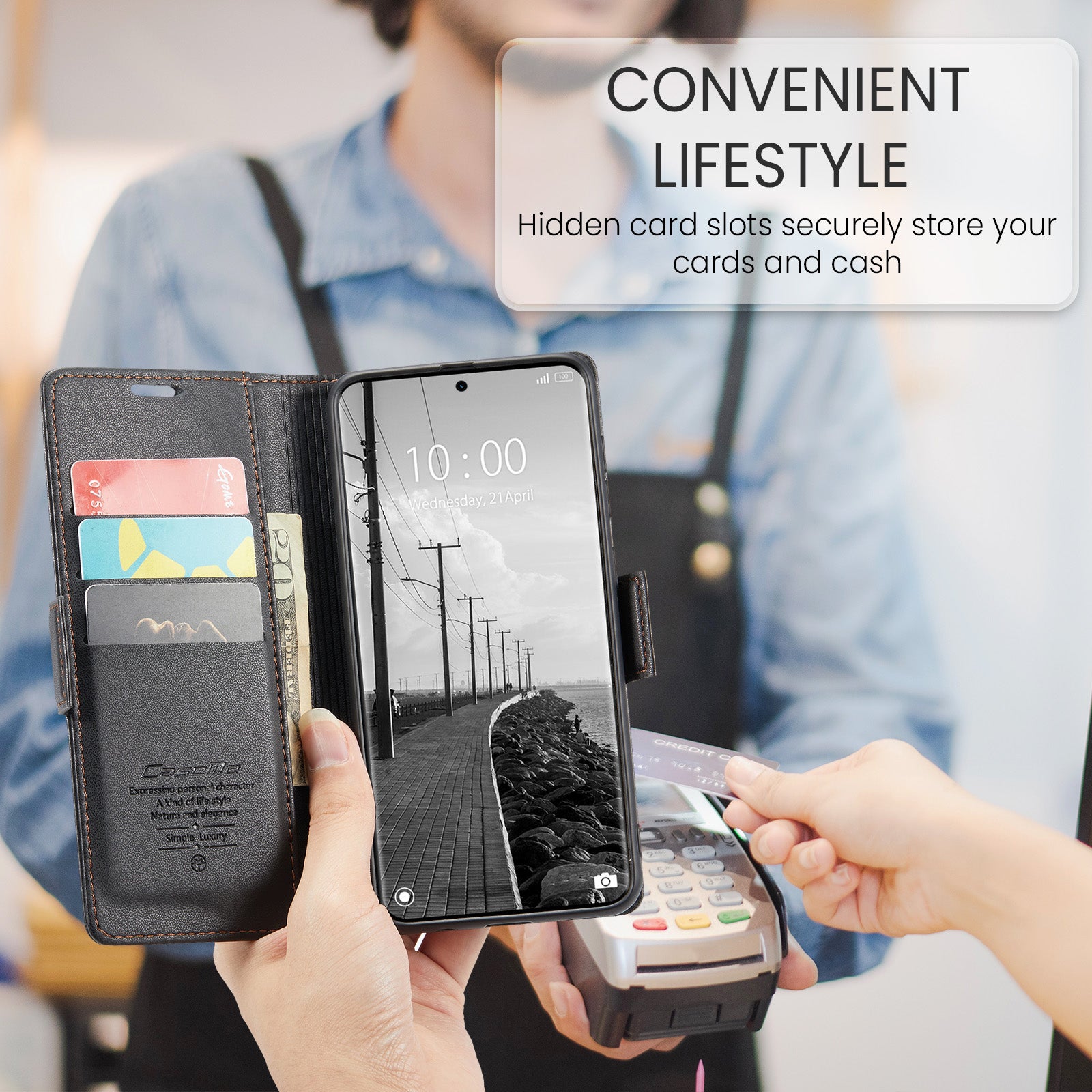 For Xiaomi Redmi Note 15 5G (Global) / Xiaomi Poco M8 5G / Xiaomi Redmi Note 15 4G (Global) Case CASEME 023 Series RFID Blocking Wallet Stand Glossy Litchi Texture Leather Phone Cover - Black