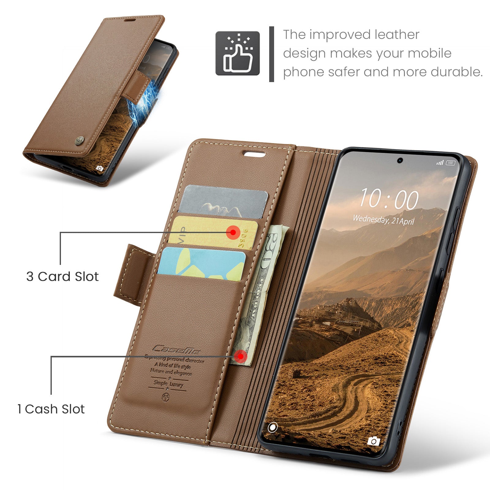 For Xiaomi Redmi Note 15 5G (Global) / Xiaomi Poco M8 5G / Xiaomi Redmi Note 15 4G (Global) Case CASEME 023 Series RFID Blocking Wallet Stand Glossy Litchi Texture Leather Phone Cover - Brown