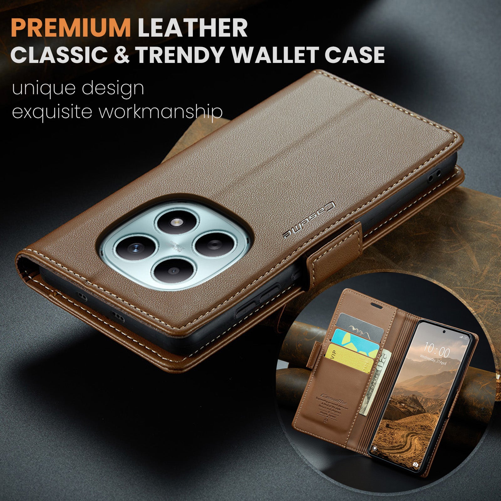 For Xiaomi Redmi Note 15 5G (Global) / Xiaomi Poco M8 5G / Xiaomi Redmi Note 15 4G (Global) Case CASEME 023 Series RFID Blocking Wallet Stand Glossy Litchi Texture Leather Phone Cover - Brown
