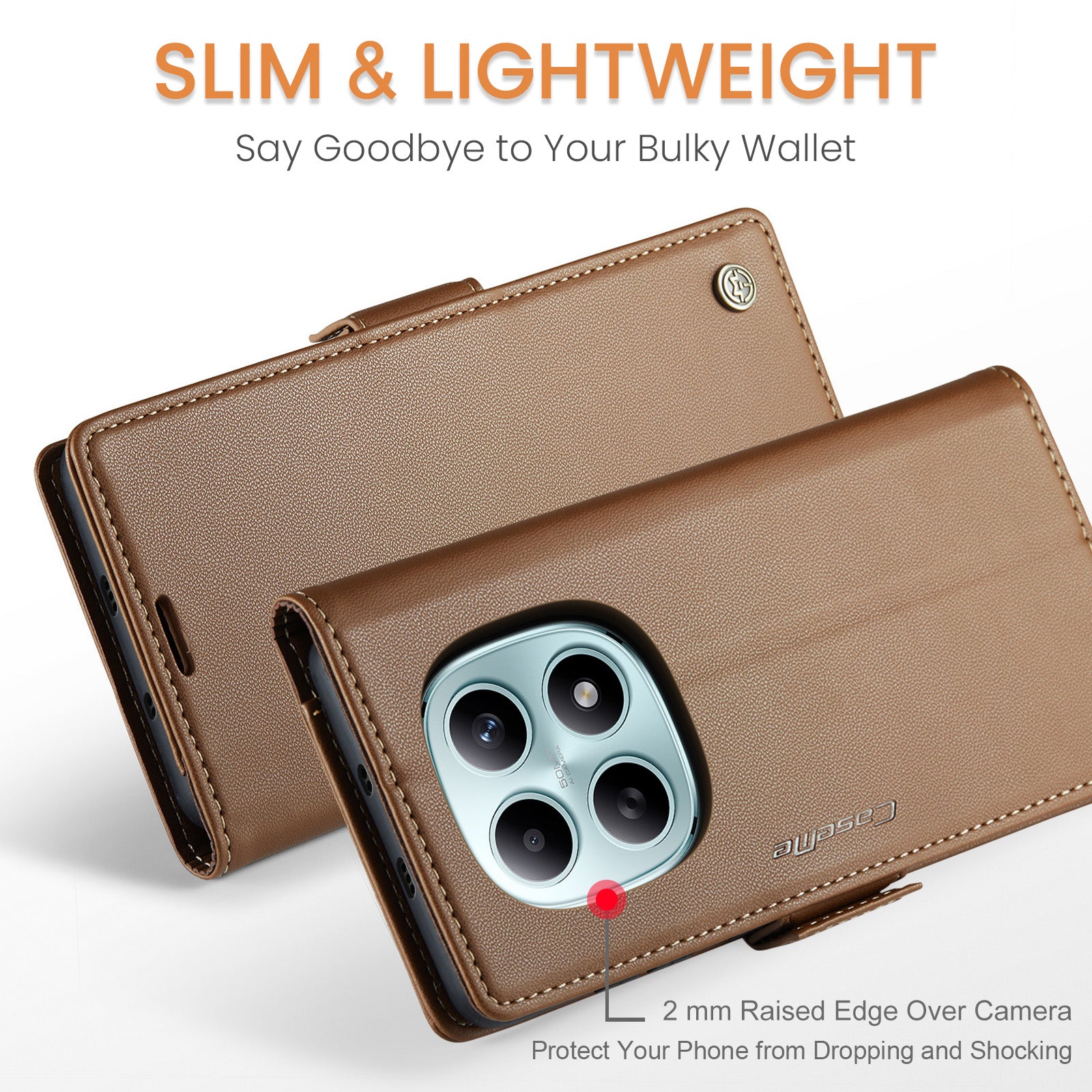 For Xiaomi Redmi Note 15 5G (Global) / Xiaomi Poco M8 5G / Xiaomi Redmi Note 15 4G (Global) Case CASEME 023 Series RFID Blocking Wallet Stand Glossy Litchi Texture Leather Phone Cover - Brown