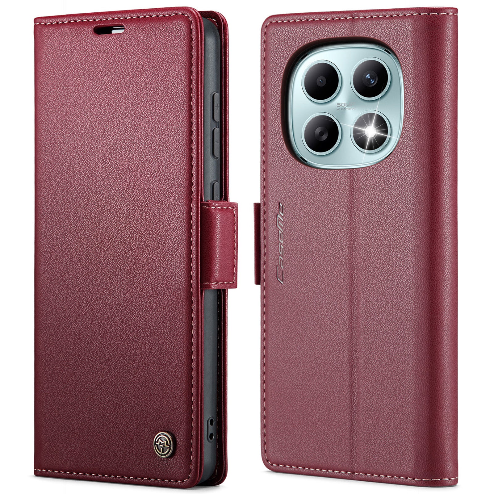 For Xiaomi Redmi Note 15 5G (Global) / Xiaomi Poco M8 5G / Xiaomi Redmi Note 15 4G (Global) Case CASEME 023 Series RFID Blocking Wallet Stand Glossy Litchi Texture Leather Phone Cover - Red