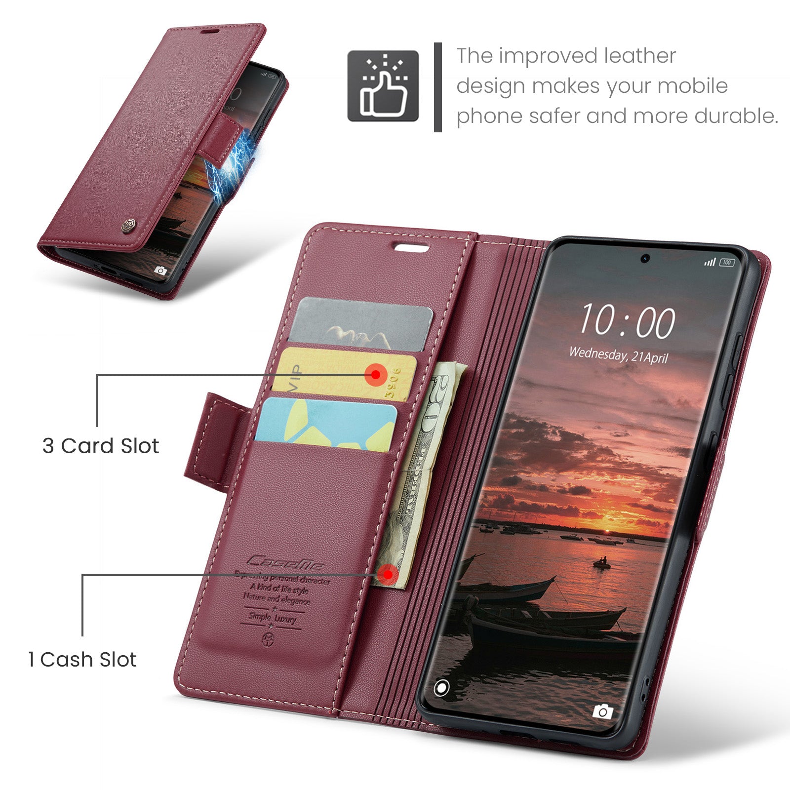 For Xiaomi Redmi Note 15 5G (Global) / Xiaomi Poco M8 5G / Xiaomi Redmi Note 15 4G (Global) Case CASEME 023 Series RFID Blocking Wallet Stand Glossy Litchi Texture Leather Phone Cover - Red