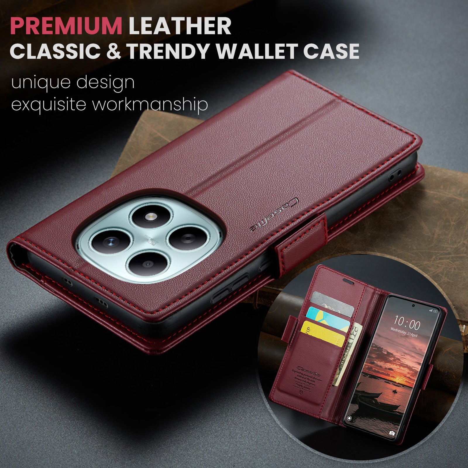 For Xiaomi Redmi Note 15 5G (Global) / Xiaomi Poco M8 5G / Xiaomi Redmi Note 15 4G (Global) Case CASEME 023 Series RFID Blocking Wallet Stand Glossy Litchi Texture Leather Phone Cover - Red